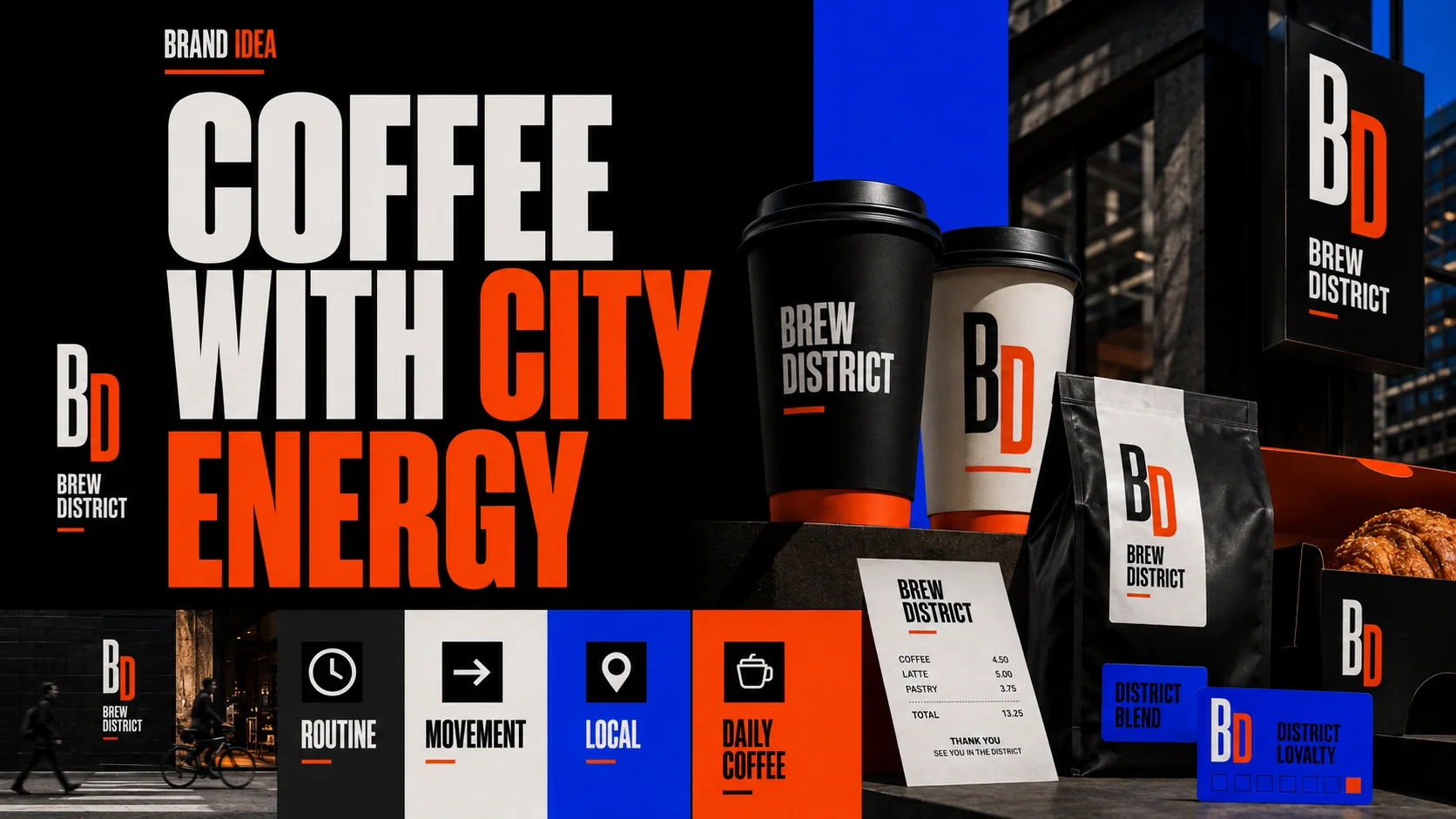 Brew District Brand Creative Direction showing daily routine and neighborhood energy