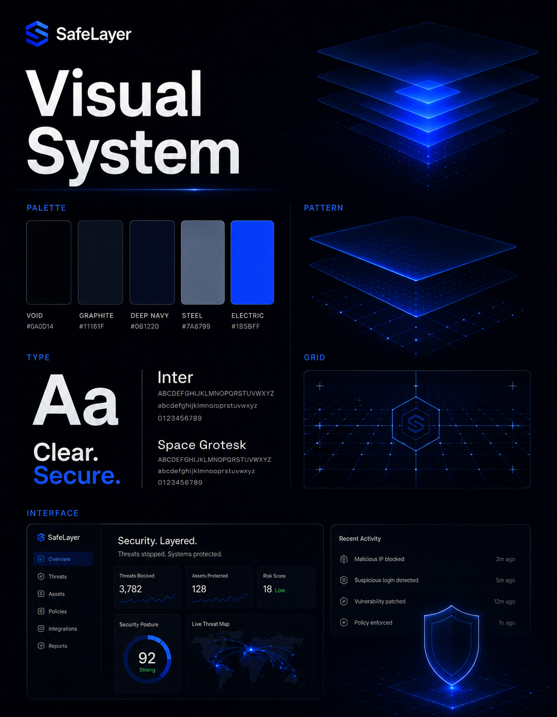 SafeLayer Brand Visual System: Color Palette and Modern Typography